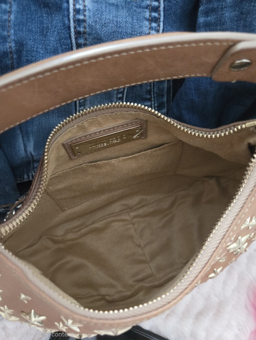 Authentic JIMMY CHOO Sky Star Studded Camel Leather Hobo Sloutch Satchel - Picture 13 of 16